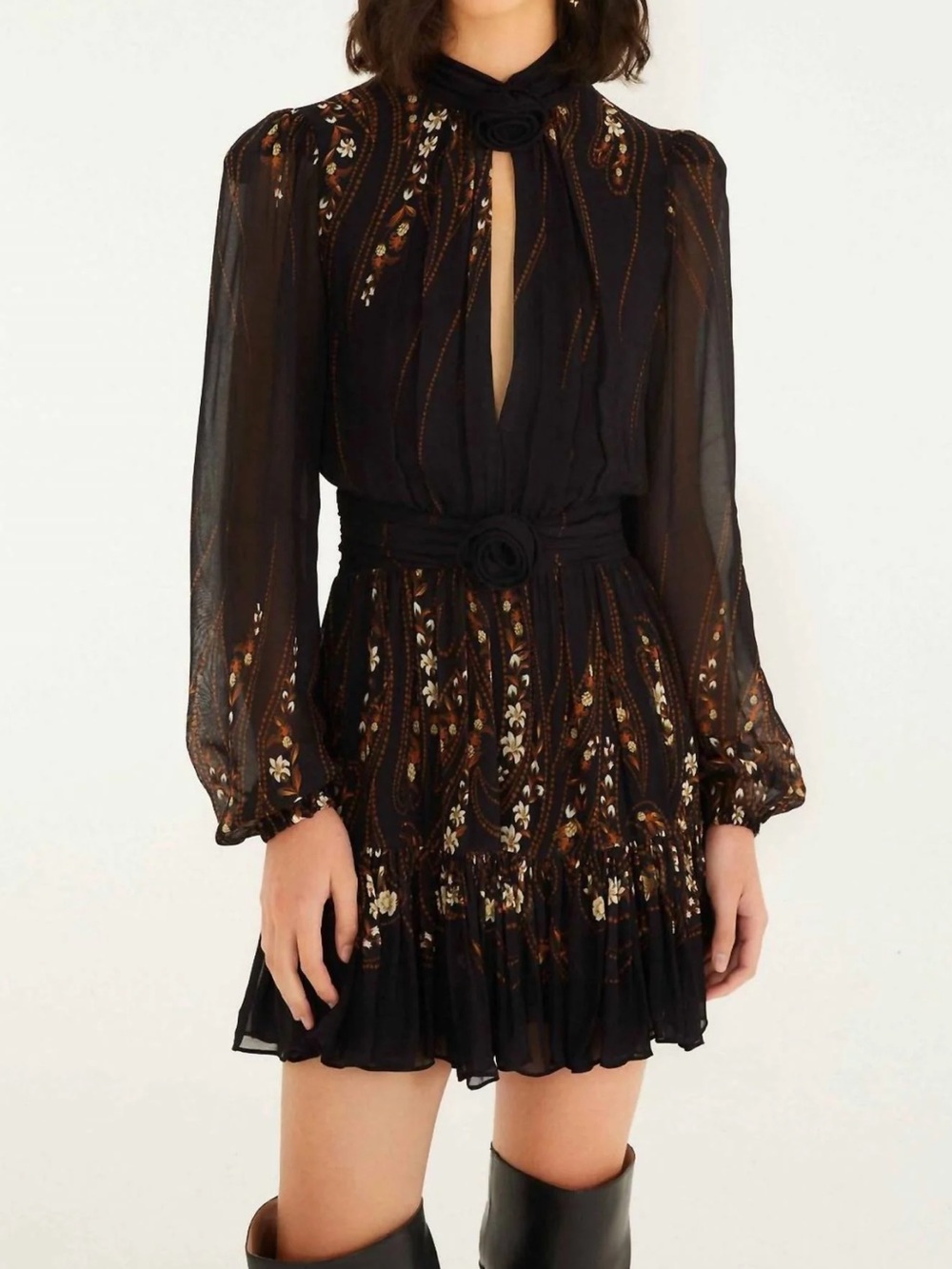 🆕 ANTHRO x FARM Rio Long-Sleeve Keyhole Cutout Mini Dress